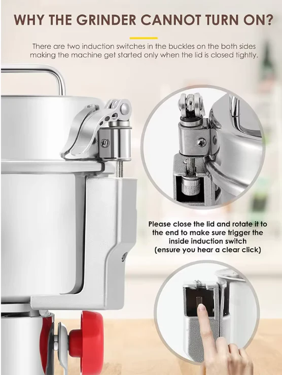 Electric Spice/Grain Grinder Mill Safety 2200W High-speed Spice Herb Grinder Commercial Superfine Machine Dry Cereals 800gms - Image 4