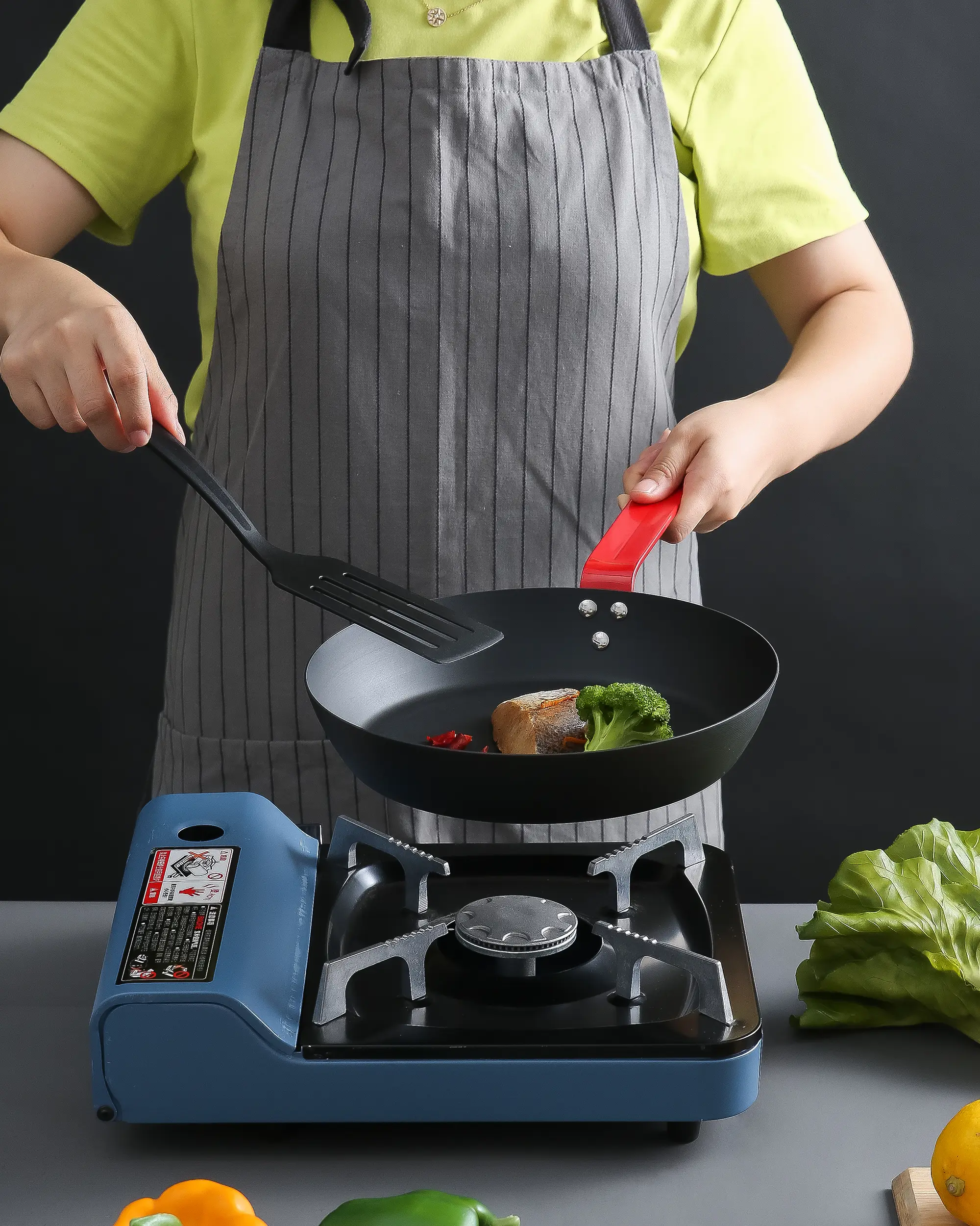 Carbon Steel Frying Pan with Red Handle - Image 2