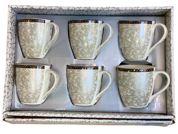 Coffee/Tea Mug Vintage 220 ml, set of-6 (white & silver) - Image 3