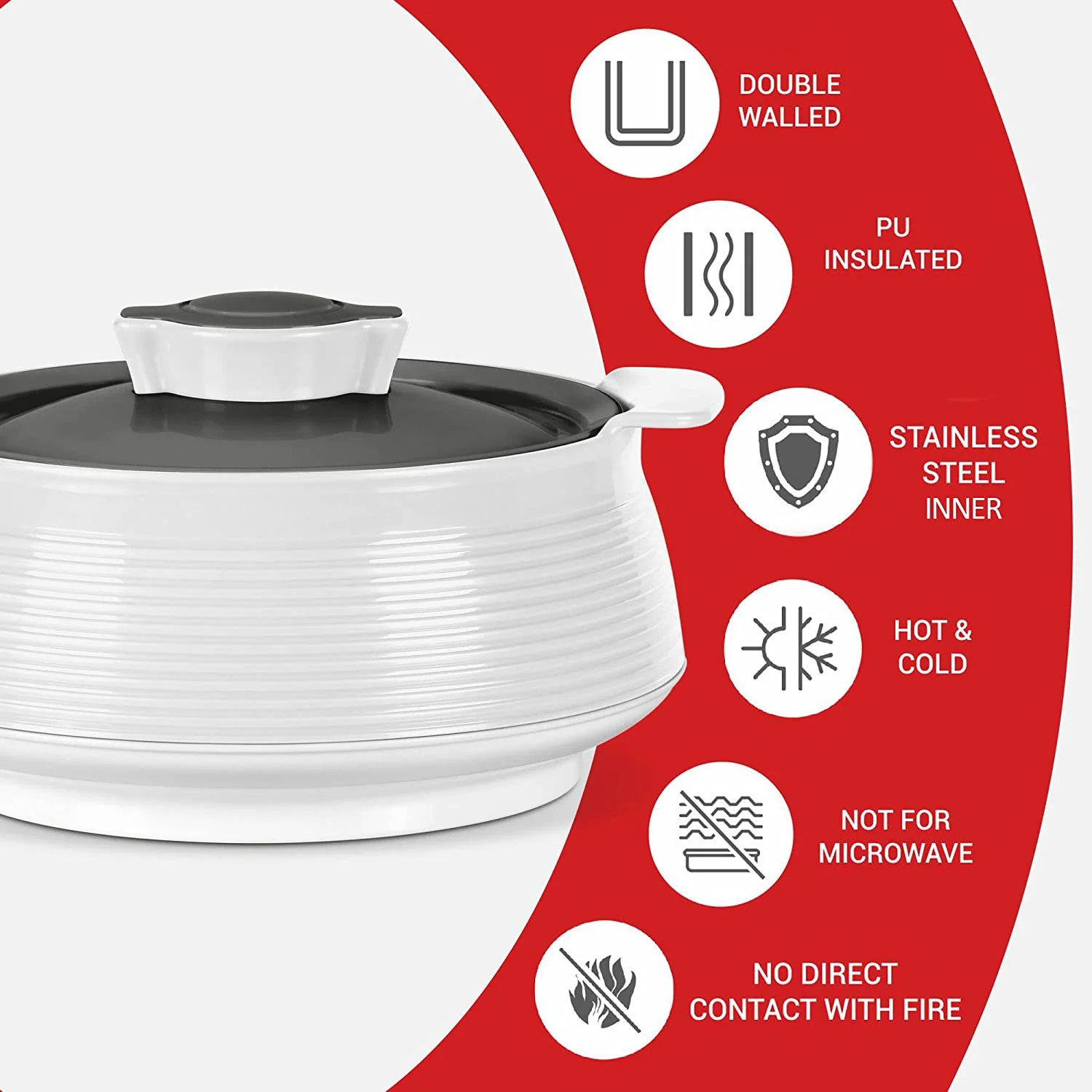 MILTON Venice Insulated Casserole Micro white, 2000ml - Image 3