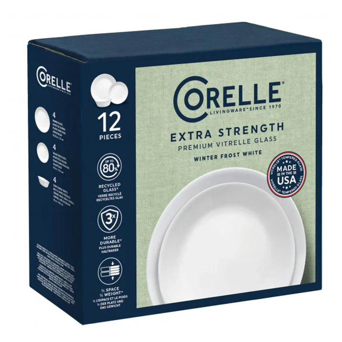 Corelle 12-Piece Dinnerware Set Winter frost/ plainware Service for 4 - Image 3