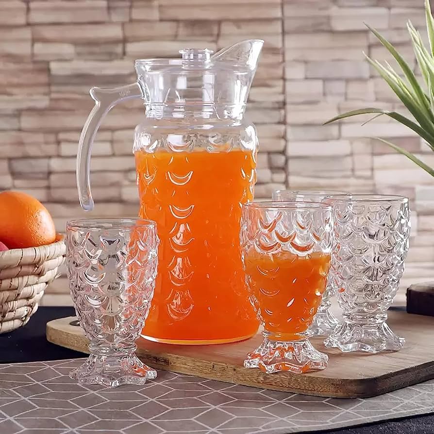 Crystal serving glass jug with lid and 6 glasses - Image 2