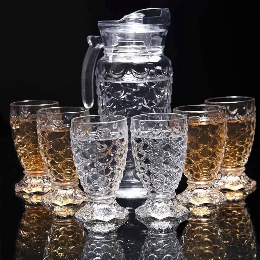 Crystal serving glass jug with lid and 6 glasses - Image 3