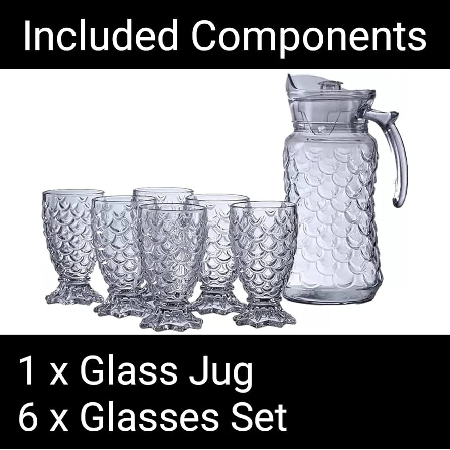 Crystal serving glass jug with lid and 6 glasses - Image 6