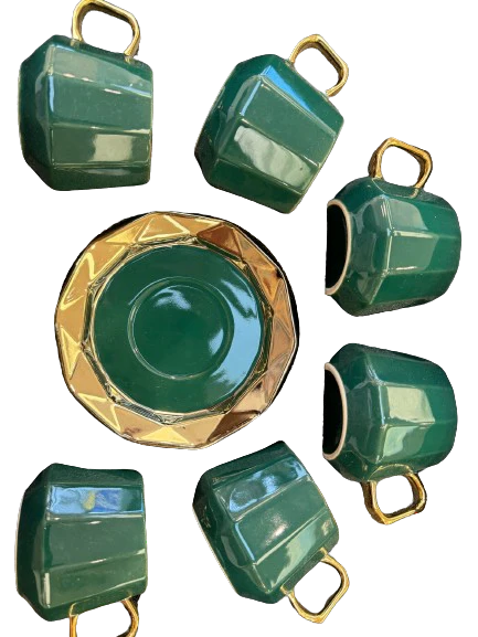 Cup and saucer set of 6 Green Golden - Image 3