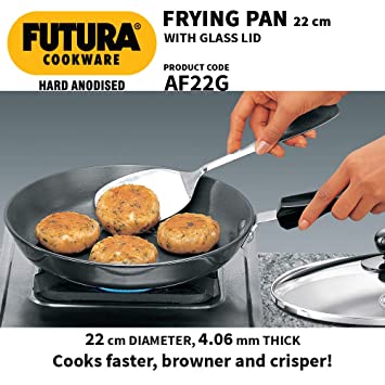 Futura 22 cm Frying Pan, Hard Anodised with Glass Lid, Black (AF22G) - Image 2