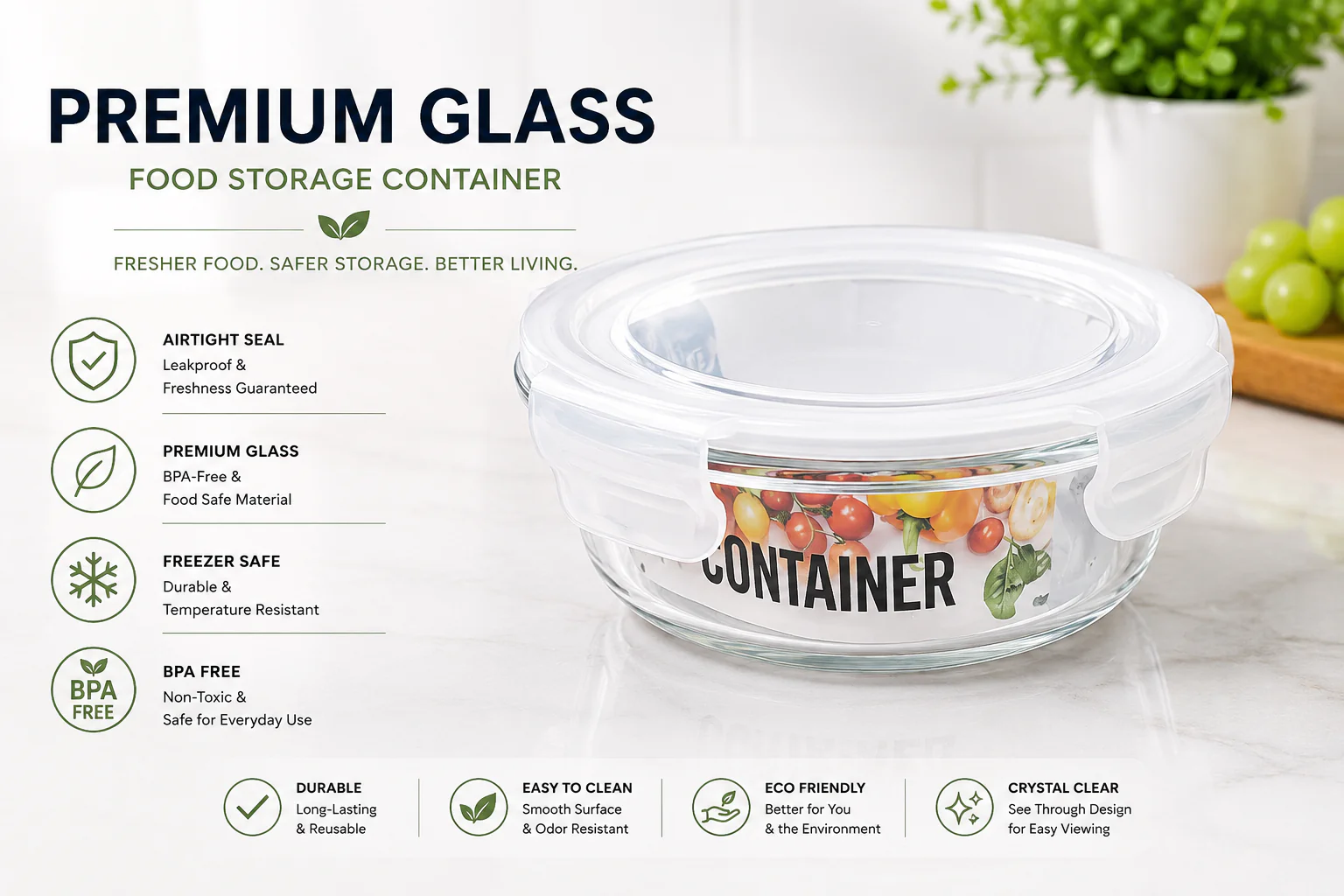 Glass Storage Container Max Round 630ml