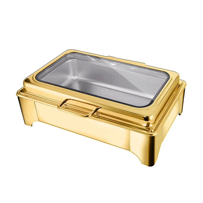 Golden Chafing dish rectangle Hydraulic with flip top 9 Litre Single