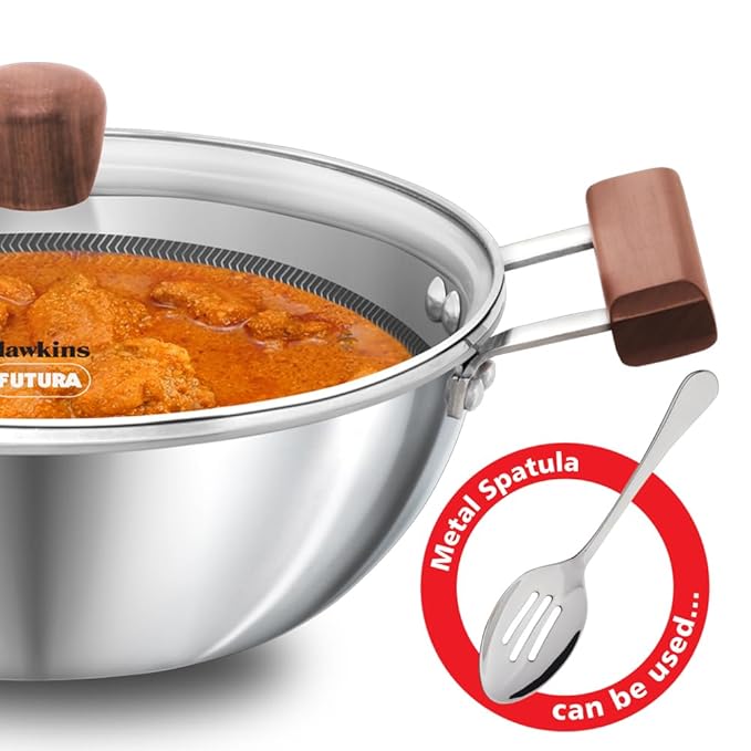 Hawkins 2.5 Litre Deep Kadhai, Triply Stainless Steel Shielded Nonstick Deep-Fry Pan with Rosewood Handle, Honeycomb Non Stick Induction Kadai, Silver (NSDK25G) - Image 5