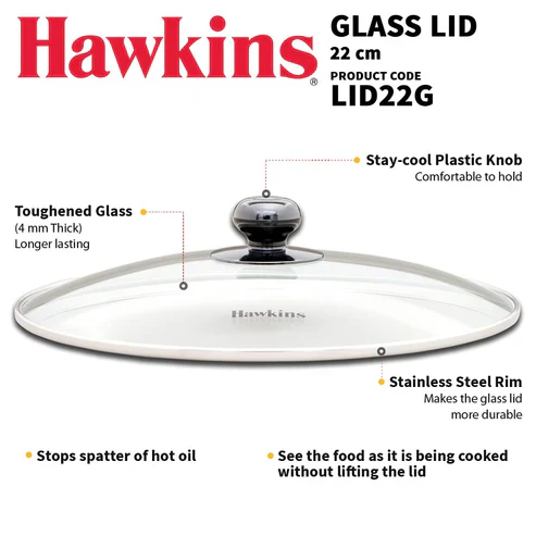 Hawkins 22 CM Glass Lid - LID22G | Stainless Steel Rim | Transparent | 1 Pc - Image 2
