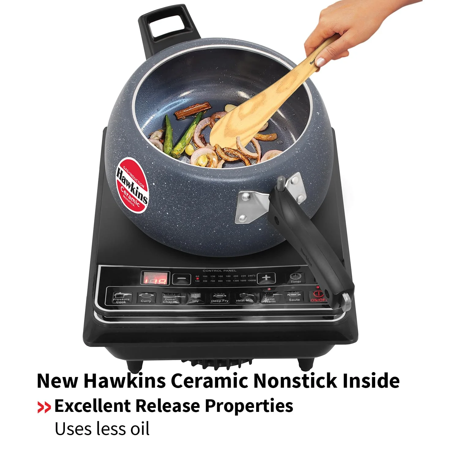 Hawkins 5 Litre Ceramic Nonstick Pressure Cooker, Induction Inner Lid Cooker, Granite Contura Shaped Cooker (ICC50) - Image 3
