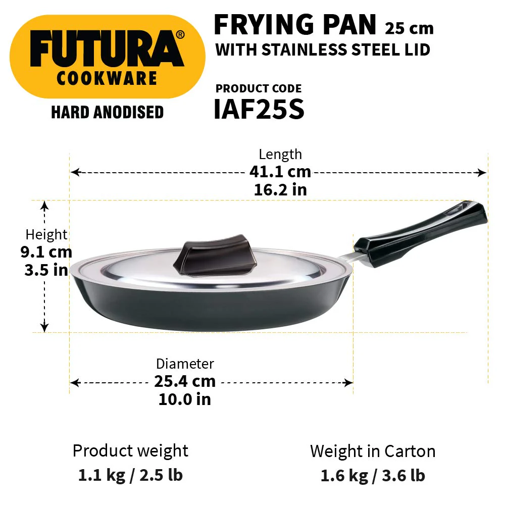 Hawkins Futura 24 cm Frying Pan, Hard Anodised Fry Pan with Stainless Steel Lid, Induction Frying Pan, Black (IAF24S) - Image 2