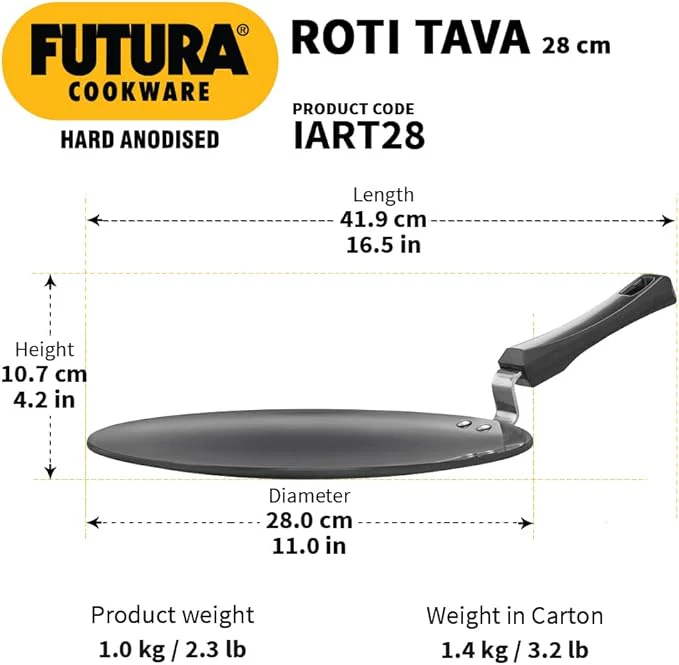 Hawkins Futura Hard Anodised Induction Compatible Roti Tawa, Diameter 28 cm, Thickness 4.88 mm, Black (IART28) - Image 2