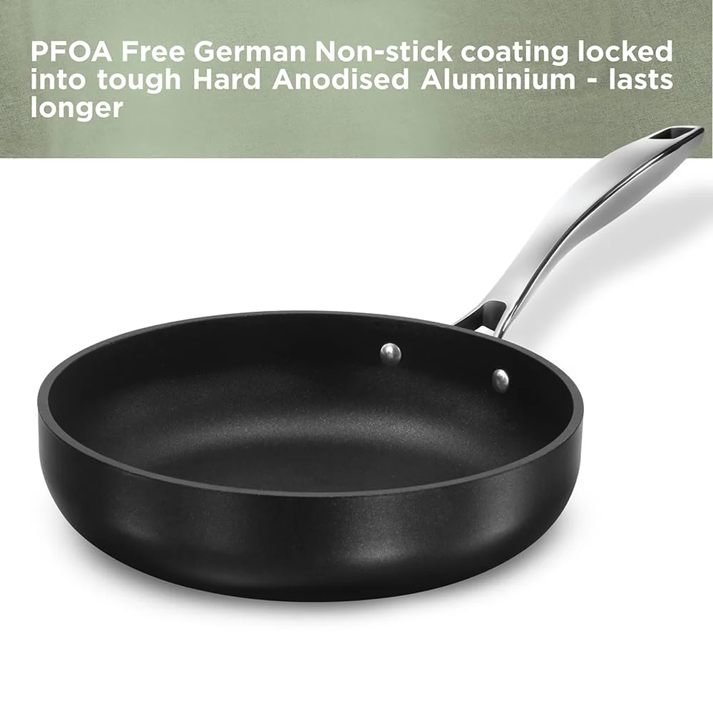 Hawkins Futura Pro 22 cm Frying Pan, Nonstick Fry Pan with Stainless Steel Handle and Stainless Steel Lid, Black (PNF22S) - Image 2