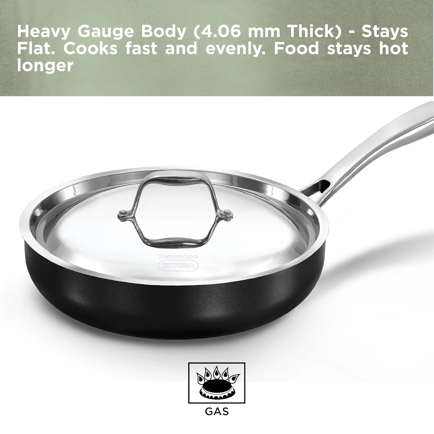 Hawkins Futura Pro 22 cm Frying Pan, Nonstick Fry Pan with Stainless Steel Handle and Stainless Steel Lid, Black (PNF22S) - Image 3