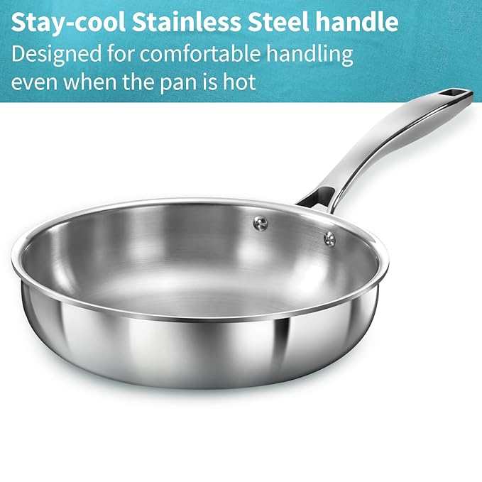 Hawkins Pro 22 cm Frying Pan, Triply Stainless Steel Fry Pan with Stainless Steel Handle and Stainless Steel Lid, Silver (PSF22S) - Image 3
