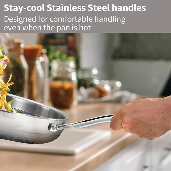 Hawkins Pro 26 cm Shielded Nonstick Triply Frying Pan, Fry Pan with Stainless Steel Handle and Glass Lid, Silver (PSNF26G) Honeycomb - Image 3