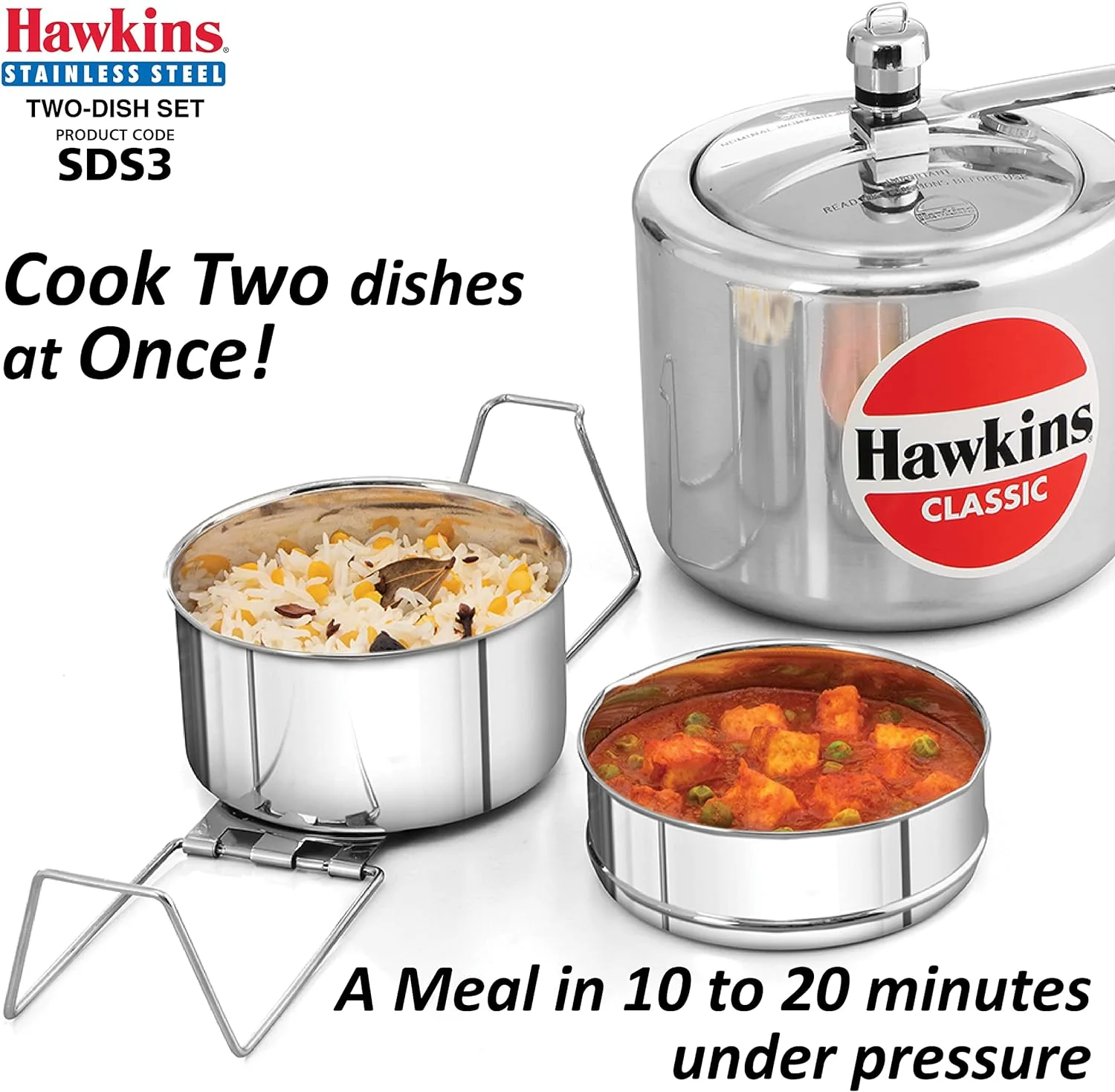 Hawkins Two-Dish Stainless Steel Set, Cooker Separator, Pressure Cooker Pots, Silver (SDS3), 1.275 liters - Image 3