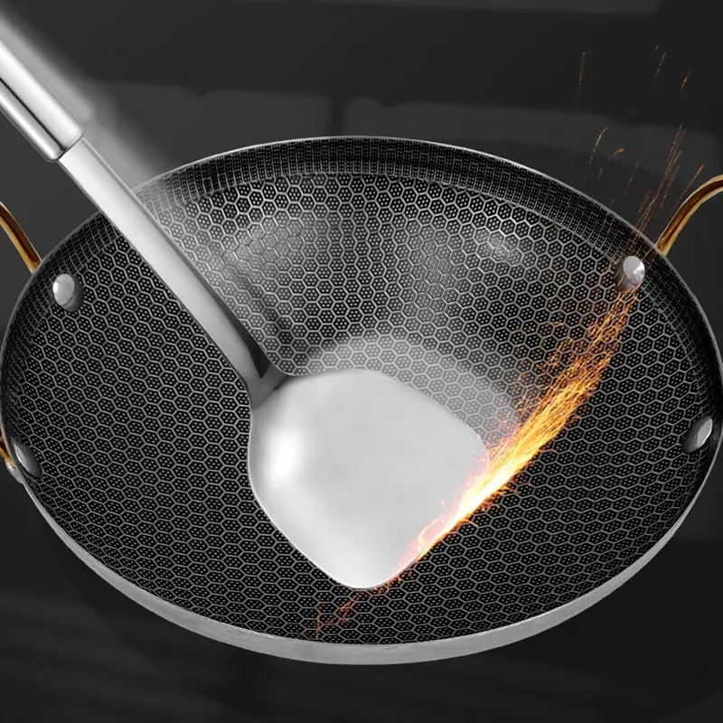 Honeycomb Wok/kadai Good Quality Coating Pots And Pans Stainless Steel Honeycomb Frying pan - Image 3