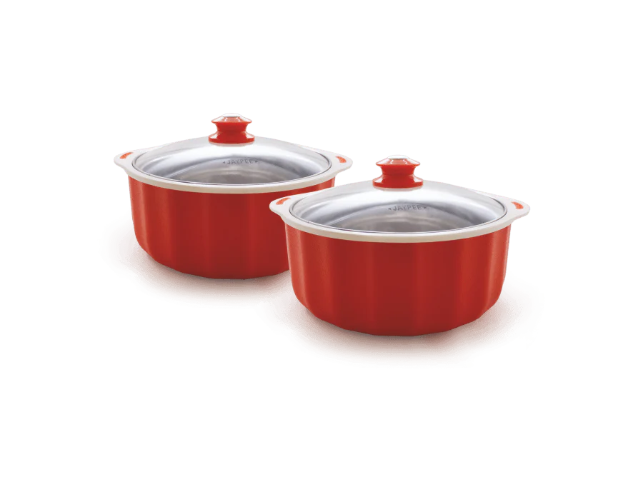 JAYPEE Micro Glass Microwave Safe Casserole Twin Set (Silver, 1000 ml, 1000 ml) Orange