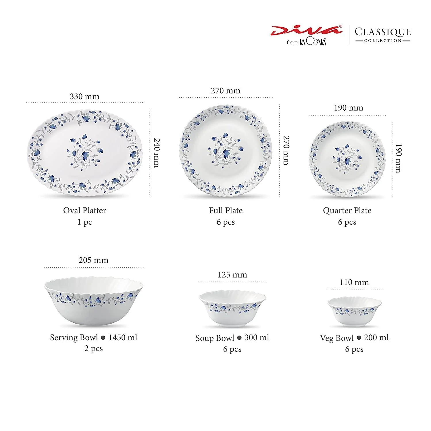 La Opala Blue Mystique Dinner set 27 pc set - Image 2