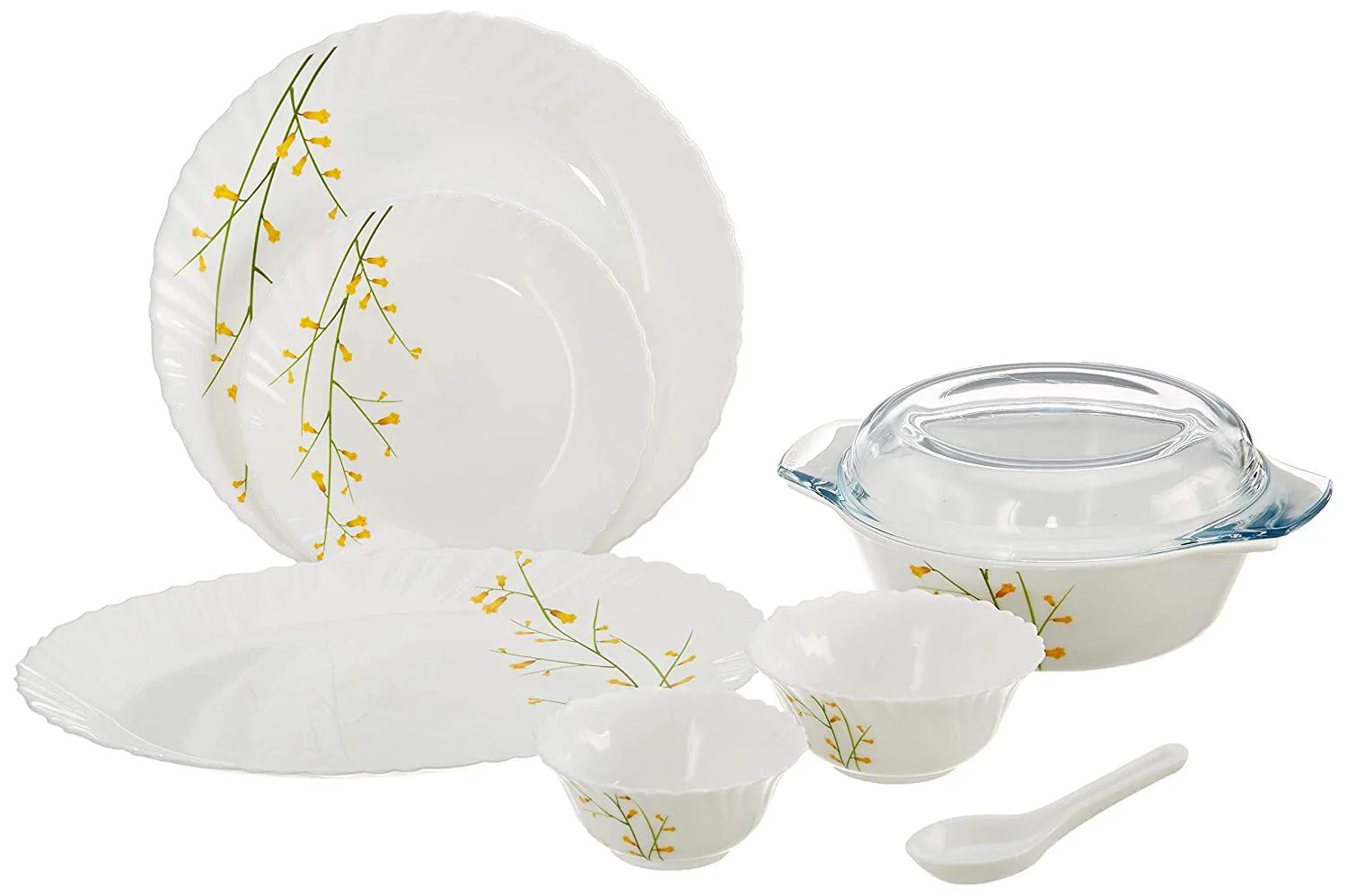 La Opala Citron Weave Opalware Dinner Set, 35 Pieces
