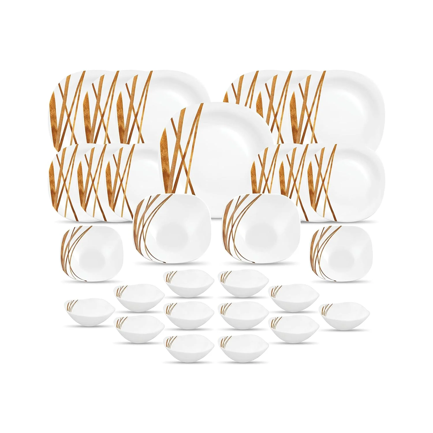 La Opala Diva, Quadra Collection, Opal Glass Dinner Set 29 pcs, Golden Shades, White - Image 2