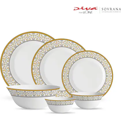 La Opala Diva, Sovrana Collection, Opal Glass Dinner Set 33 pcs, Moroccan Gold - Image 3