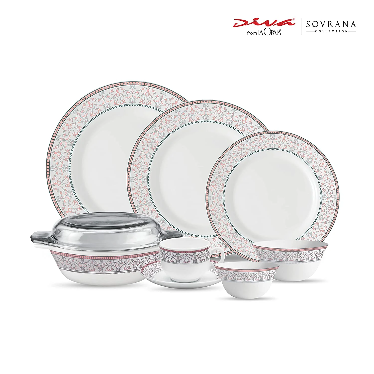 La Opala Sovrana Dinner Set 35,45 abd 62 pcs, Moroccan Pink, White - Image 3
