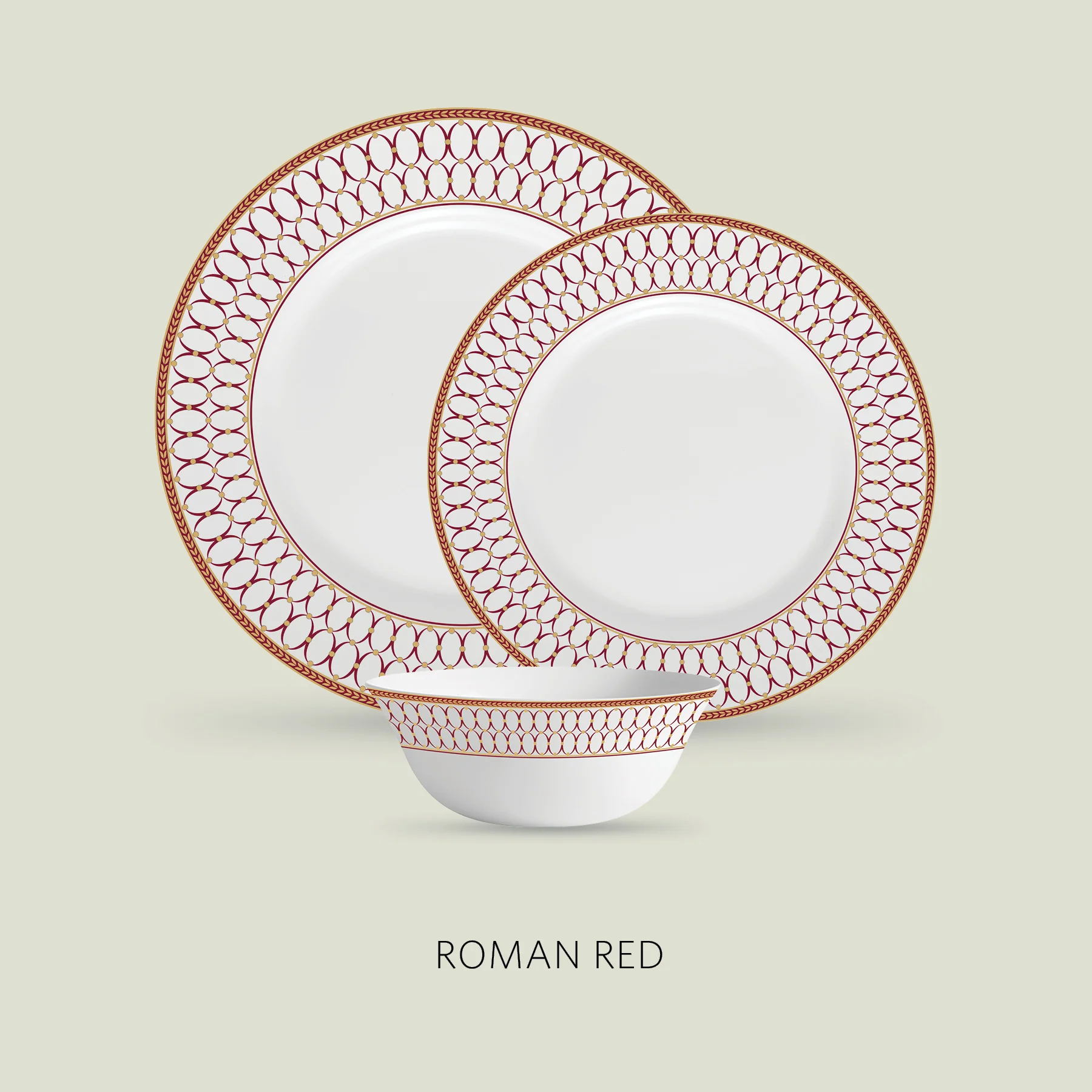 La Opala Diva, Sovrana Collection, Opal Glass Dinner Set 35 and 45pcs, Roman Red