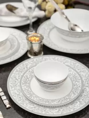 La Opala Diva, Sovrana Collection, Opal Glass Dinner Set 45 pcs, Persian Silver
