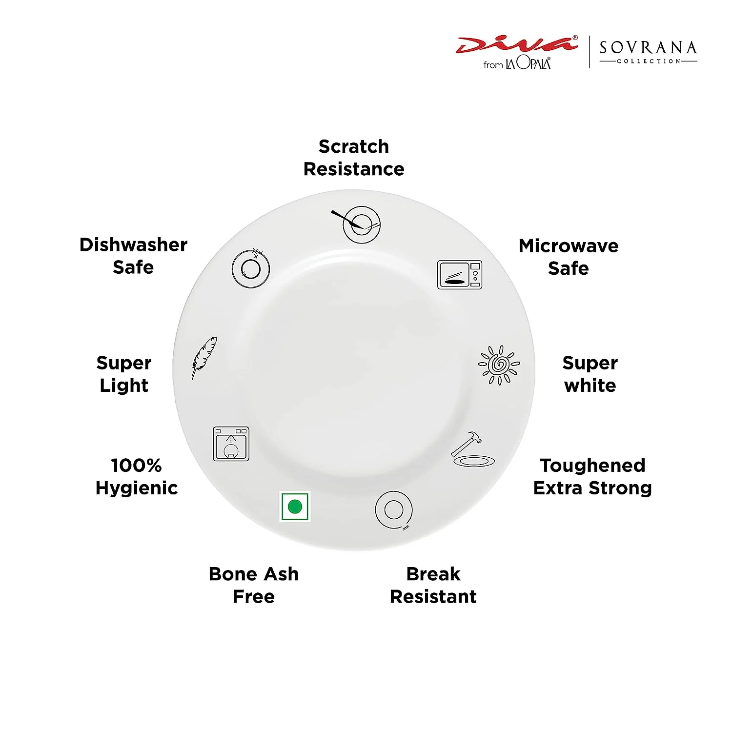 La Opala Diva, Sovrana Collection, Opal Glass Dinner Set 62 pcs, Persian Silver - Image 3