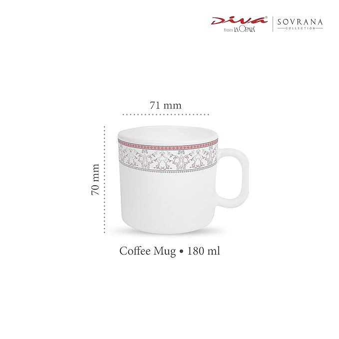 La Opala Opal Glass Coffee Mug 1 piece, Moroccan Pink, White 180 ml