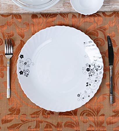 LaOpala Diva Mystrio Black Quarter Plate Set of 6, Opalware, White