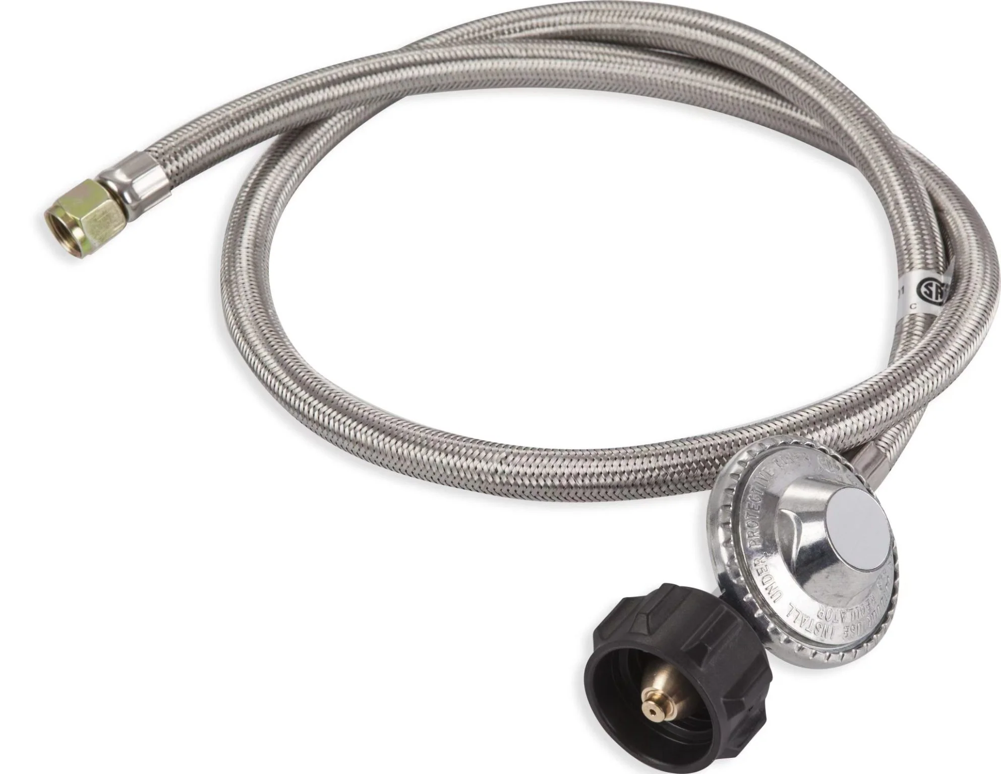LPG QCC Gas Regulator with Stainless Steel Braided Hose 1/4" Swivel Nut 3 Sizes - Image 2