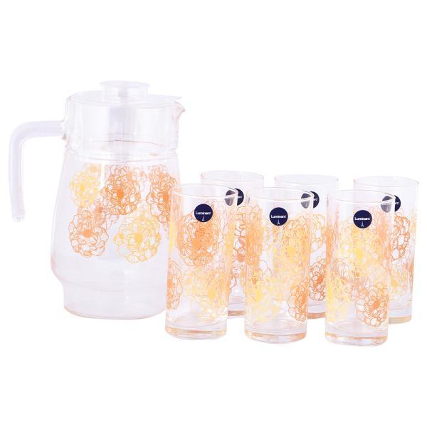 Luminarc Big flower orange beverage set, Set of 7 Pcs