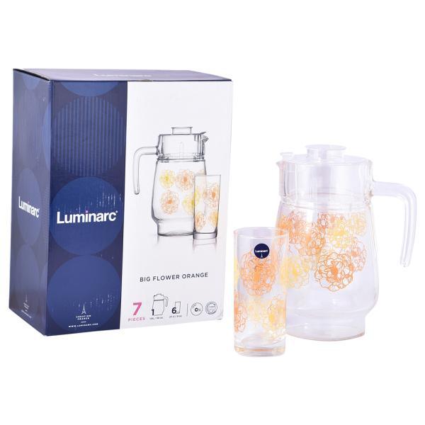 Luminarc Big flower orange beverage set, Set of 7 Pcs - Image 2