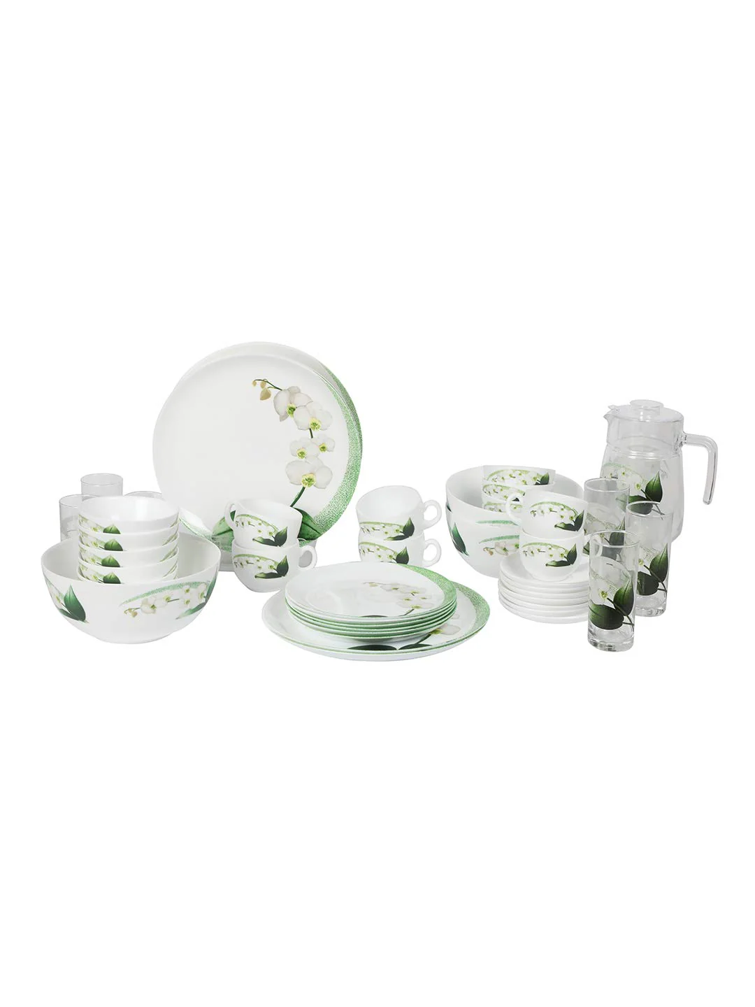 Luminarc White & Green Orchid Glass Dinnerware Set, 51 Piece, White