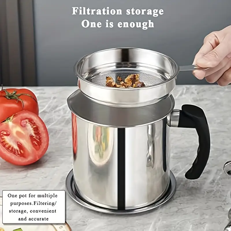 Oil Filter Pot Oil Container With Filter, Oil Filter, Residue Oil Filter Oil, Stainless Steel Oil Filter Pot - Image 2
