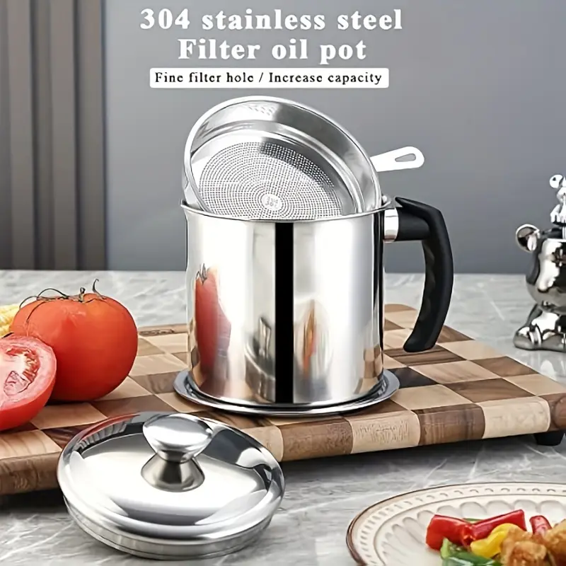 Oil Filter Pot Oil Container With Filter, Oil Filter, Residue Oil Filter Oil, Stainless Steel Oil Filter Pot - Image 3