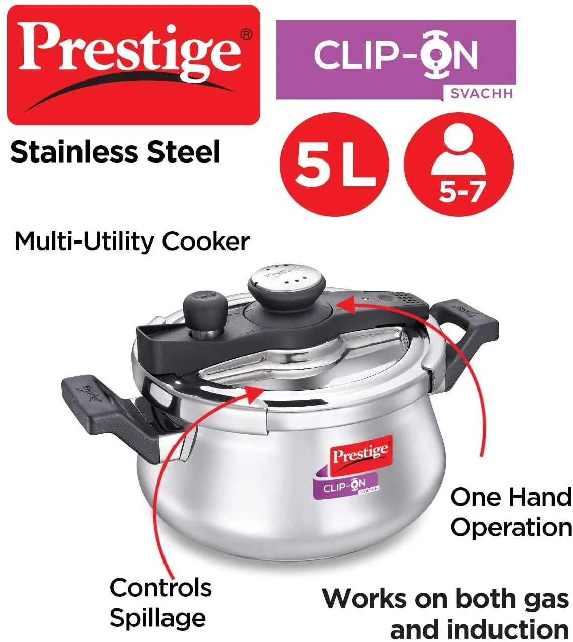 Prestige Clip On Svachh SS Pressure Handi 3 L and 5 L with Glass lid - Image 2