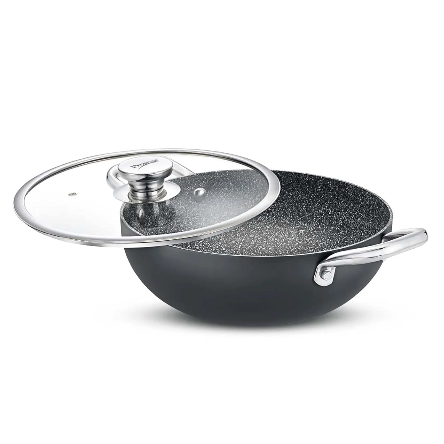 Prestige Durastone Hard Anodised Non-Stick deep Kadai with Glass lid|6 Layers Extra Durable Stone Finish|Gas & Induction Compatible - Image 2