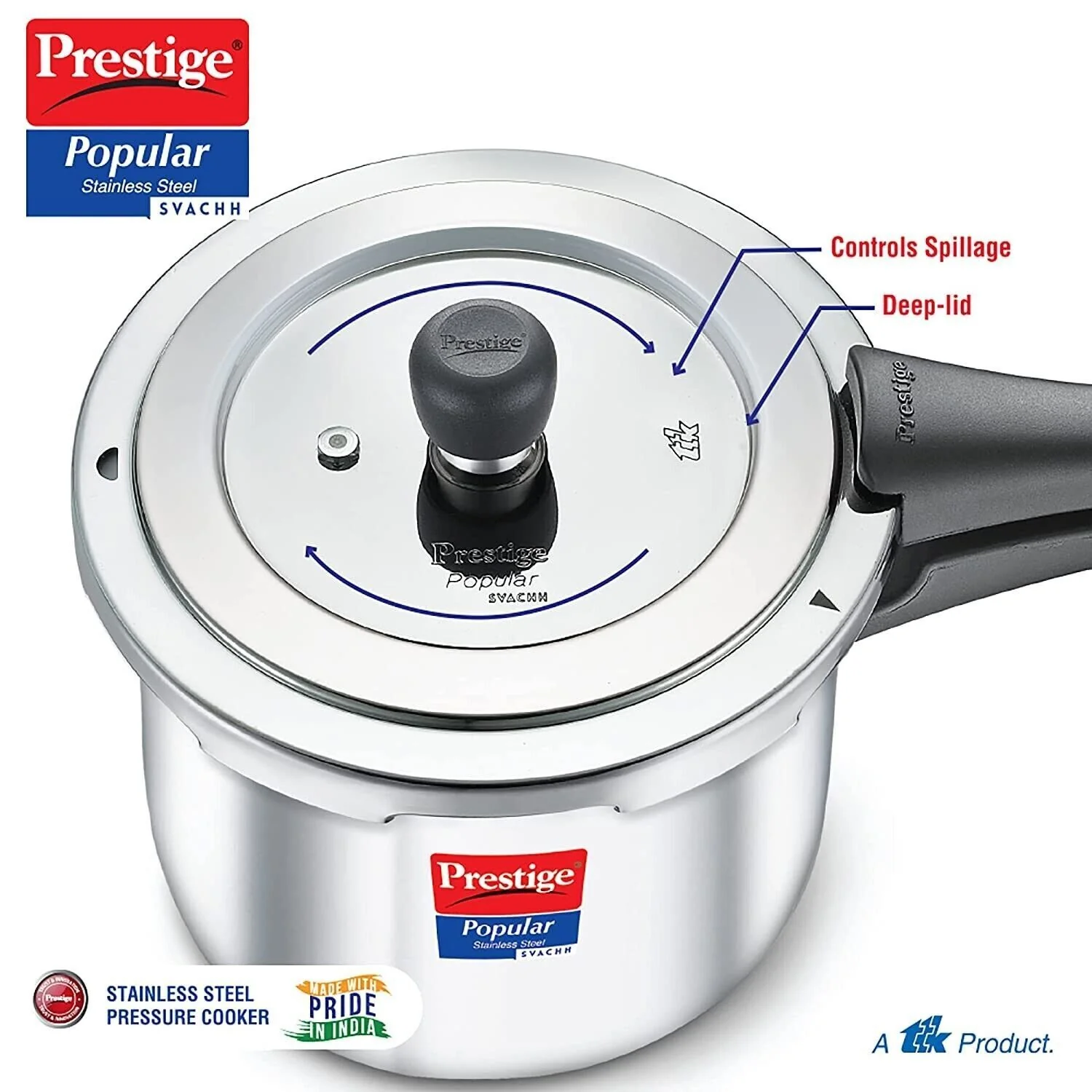 Prestige Popular Stainless Steel Svachh Pressure Cooker, 2,3 Litres, Silver - Image 3