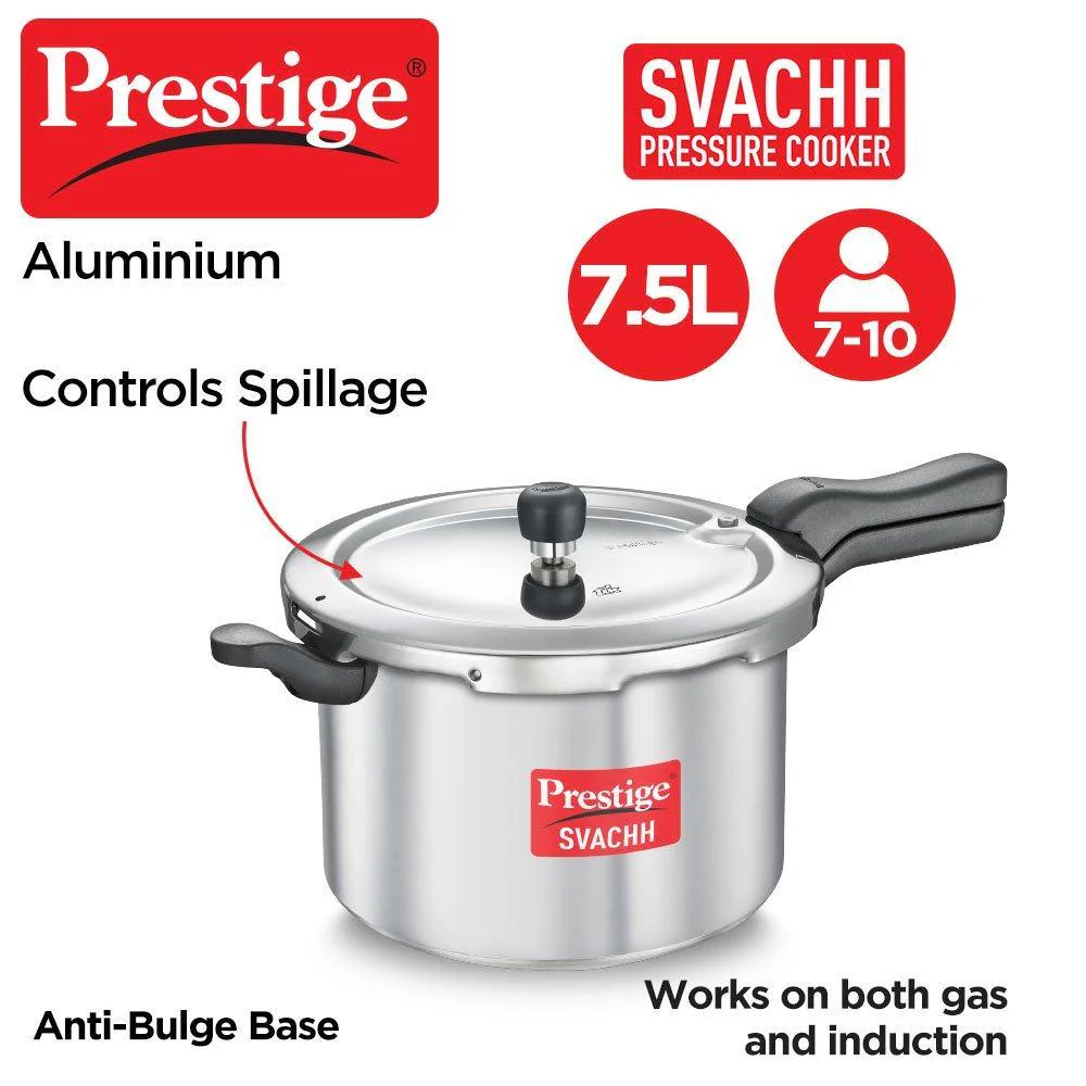 Prestige Svachh Aluminium pressure cooker, 7.5 Litre (New Arrival)