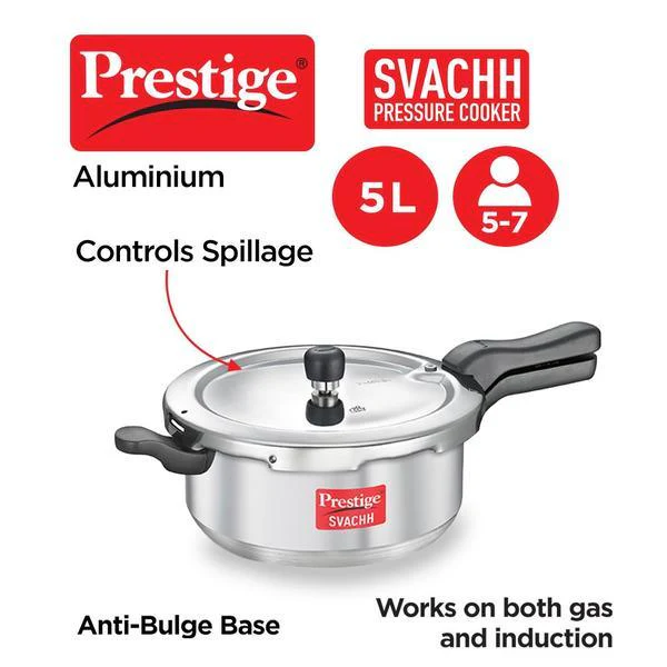 Prestige Svachh Aluminium Senior Deep Pressure Pan, 5.0 L