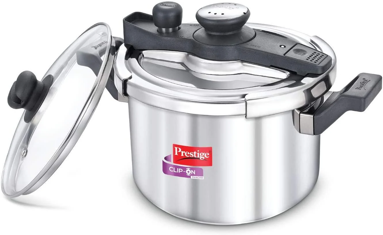 Prestige Svachh Clip-on 5 Litre Stainless Steel Pressure cooker, silver