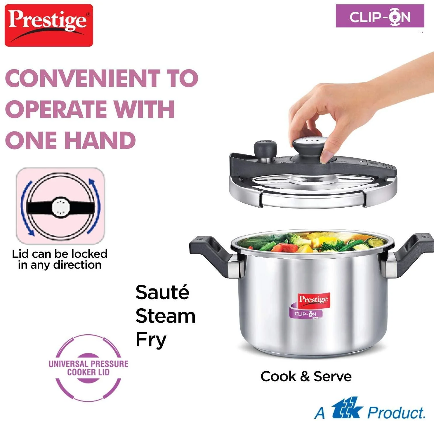 Prestige Svachh Clip-on 5 Litre Stainless Steel Pressure cooker, silver - Image 2