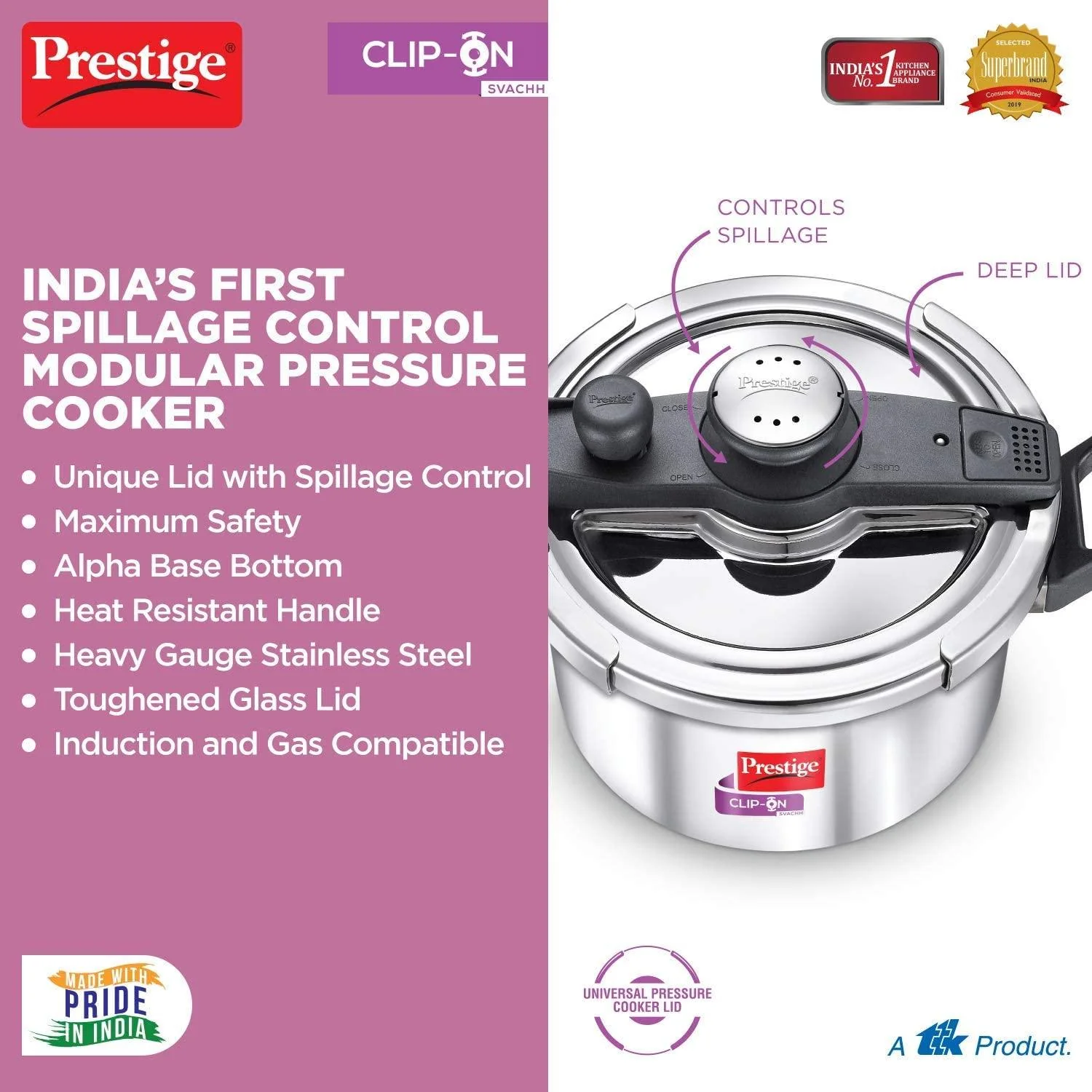 Prestige Svachh Clip-on 5 Litre Stainless Steel Pressure cooker, silver - Image 4