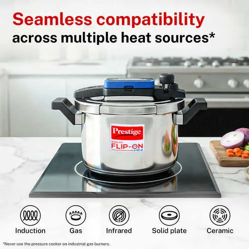 Prestige Svachh FLIP-ON Stainless Tri ply Steel Pressure Cooker 3 and 5 L with Glass Lid - Image 2