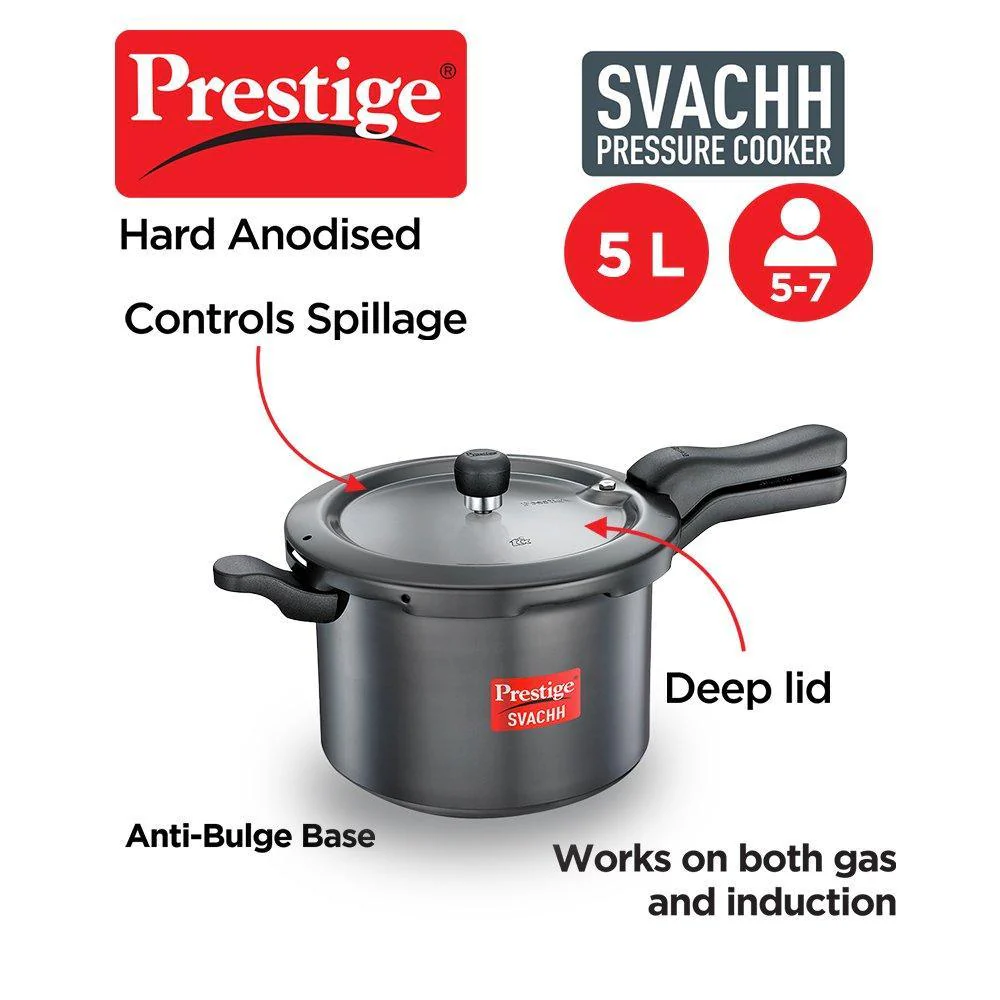 Prestige Svachh Hard Anodised Pressure Cooker, 5 Litre
